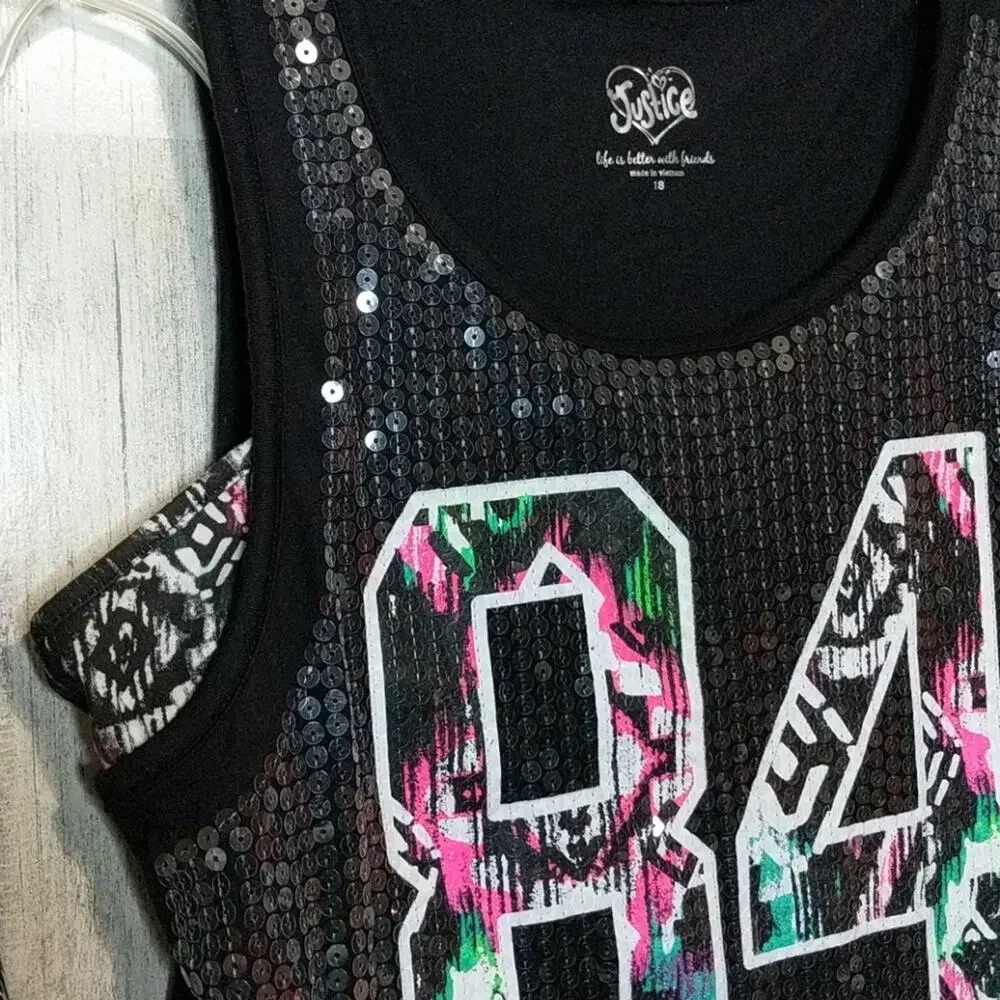 JUSTICE Girls 18 Bundle Black Tank Tops Sequin Lot XXL
